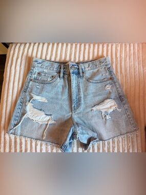Daze Light Blue Distressed Denim Women's Shorts